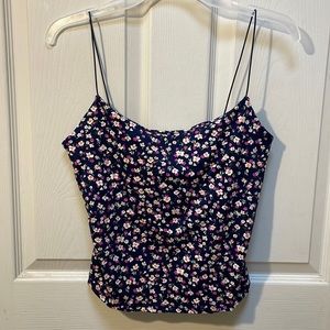 Flowered crop tank top, size large